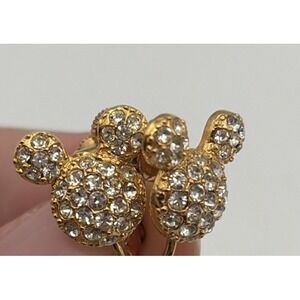 Vintage Disney x Napier Mickey Mouse Rhinestone Earrings Gold Tone Screw/Clip On